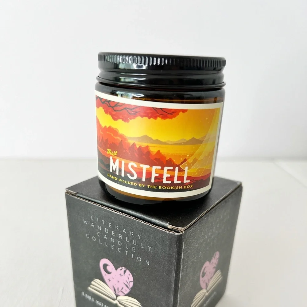 The Bookish Box Mistfell Jar Candle‎ Amber Winter Woods Pine Cinnamon